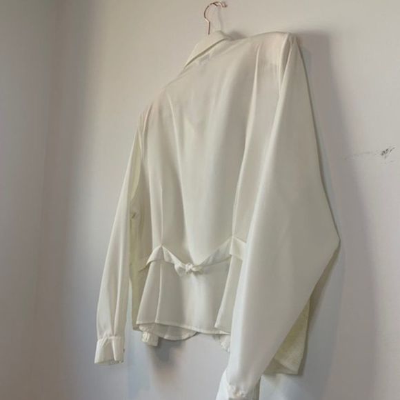 90s - Poly Blouse with Attached Lace Vest + Shoulder Pads - Picture 7 of 9